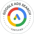 Ícone de certificado com logotipo do Google Ads e selo "Certified"