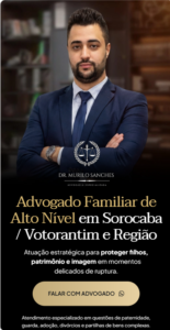 Exemplo de landing page premium para advogado de direito de família, com visual sóbrio em preto e dourado